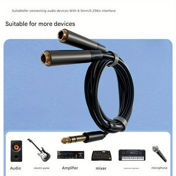 Divisor Estéreo TRS de 6.35 mm, Cable Divisor para Micrófono y Auriculares 1 a 2, Conector Macho TRS de 1/4 Pulgada a Hembra Doble, Extensión con Enchufe Chapado en Oro para Mezclador de Guitarra y Altavoz
