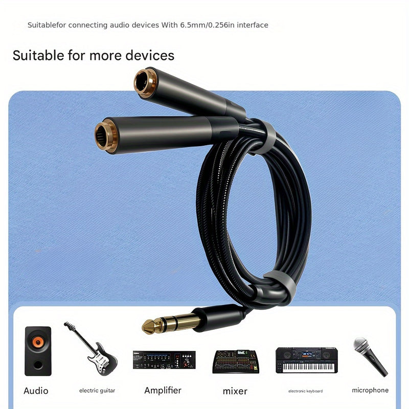 Divisor Estéreo TRS de 6.35 mm, Cable Divisor para Micrófono y Auriculares 1 a 2, Conector Macho TRS de 1/4 Pulgada a Hembra Doble, Extensión con Enchufe Chapado en Oro para Mezclador de Guitarra y Altavoz