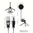 Micrófono de juego, micrófono USB para PC para podcasts de video, transmisión, micrófono de condensador con función de silencio rápido, trípode, filtro de pop, luz indicadora RGB, soporte antivibraciones, perilla de ganancia rotativa, compatible con PS4/