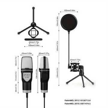 Micrófono de juego, micrófono USB para PC para podcasts de video, transmisión, micrófono de condensador con función de silencio rápido, trípode, filtro de pop, luz indicadora RGB, soporte antivibraciones, perilla de ganancia rotativa, compatible con PS4/