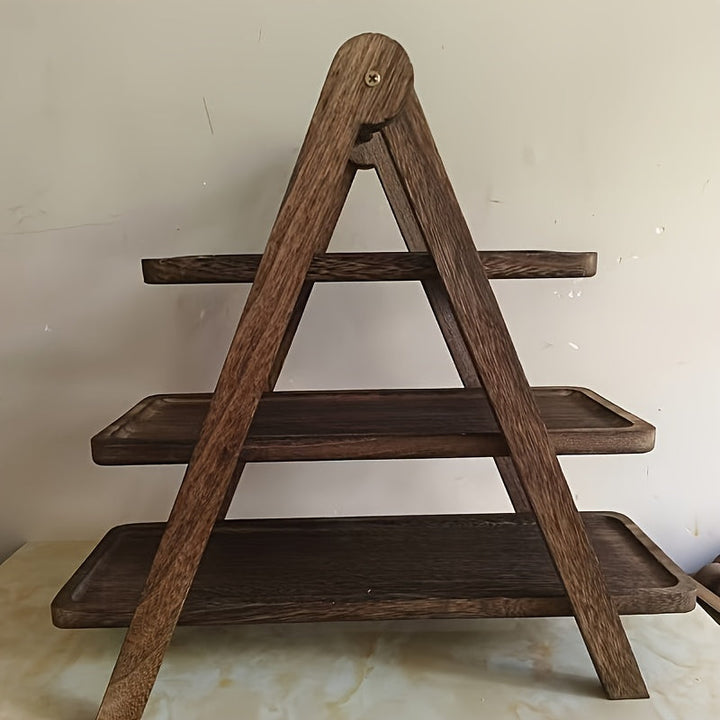 Bandeja de Servir de Madera de Acacia de 3 Niveles - Diseño Elegante en Forma de Escalera, Organizador Duradero para Cocina y Expositor de Buffet para Hogar, Hotel o Restaurante