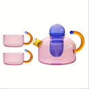 Tetera de vidrio borosilicato resistente a altas temperaturas con diseño geométrico y contraste de colores, apta para microondas, reutilizable, solo lavado a mano, ideal para Halloween, Navidad, Pascua y más