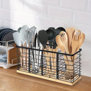 1pc Soporte Ajustable de Utensilios de Cocina de Hierro con 4 Compartimentos, Soporte de Metal Negro Mate con Base de Madera, Organizador de Almacenamiento de Utensilios de Cocina Estilo Granja para Encimeras, Accesorios de Cocina