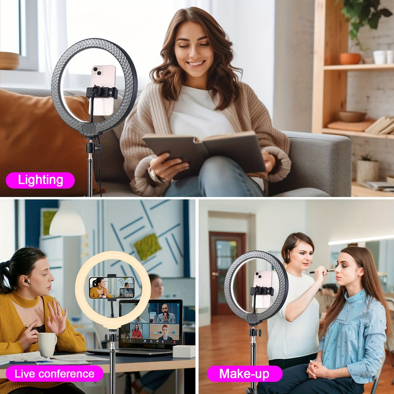 Kit de luz anular RGB ZOMEI de 30.48 cm con trípode de 109.98 cm y barra de extensión de 38.86 cm - Alimentación por USB, acabado metálico esmerilado para fotografía, grabación de video, transmisión en vivo y juegos