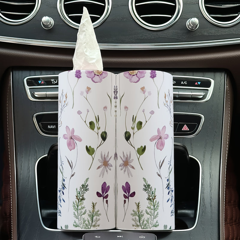 Porta pañuelos de papel para coche con estampado floral - Caja de pañuelos de viaje para el portavasos del coche, adecuado para mesas de hogar
