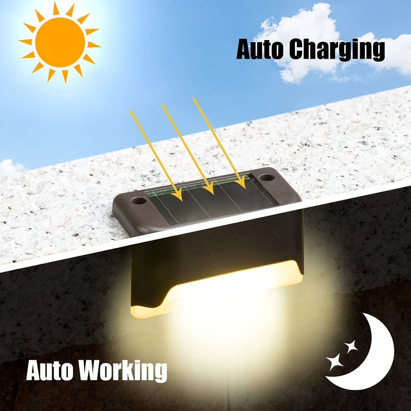 12pcs Luces Solares de Esquina para Exteriores, Encendido/Apagado Automático y Resistentes al Clima, Luces Plásticas para Barandillas de Escaleras sin Necesidad de Cableado, Iluminación Solar para Caminos, Moderna e Eficiente en Energía, Seguridad para C