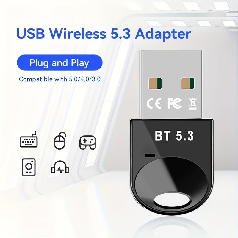 Adaptador de red inalámbrica USB BT 5.3, receptor de dongle inalámbrico USB, compatible con varios dispositivos como computadoras, auriculares, teclados, ratones y altavoces. Soporta Plug-and-Play para Windows 11/10/8.1 y es automáticamente compatible co
