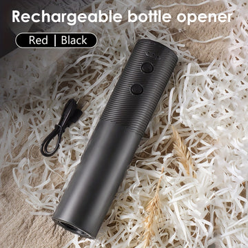 Abrebotellas eléctrico, recargable por USB, abridor de botellas automático reutilizable con un solo botón, un regalo adecuado para el hogar, la cocina, las fiestas y las bodas (negro/rojo)