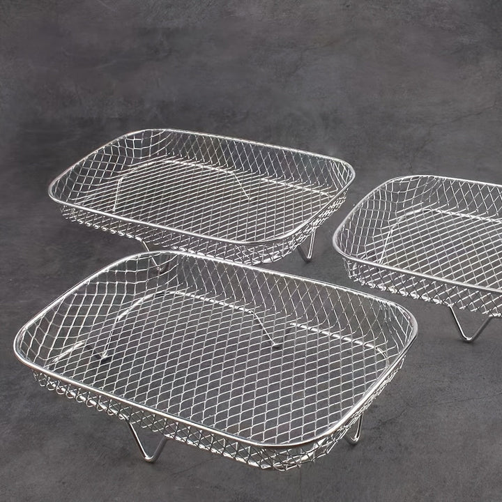 Conjunto de 3 piezas de Accesorios para Freidora de Aire de Acero Inoxidable 304, Rejilla para Microondas, Rejilla de Acero Inoxidable para Freidora de Aire Multifuncional Rectangular, Adecuada para la Mayoría de las Freidoras de Aire, Rejilla para Freid