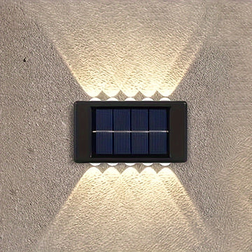 Luces de Pared Exteriores con Energía Solar y 10 LED, Iluminación Decorativa Impermeable para Jardín y Villa con Sensor de Movimiento, Iluminación Arriba/Abajo, Batería de 600mAh, Construcción Plástica para Patio y Jardín, Luces Solares para Exterior