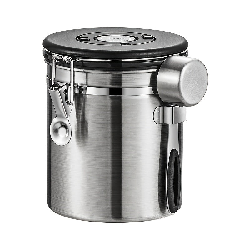Depósito de Almacenamiento Multifuncional de 1.5L, Tanque Sellado de Acero Inoxidable para Granos de Café, Tanque de Conservación de Frescura Duradera con Cuchara