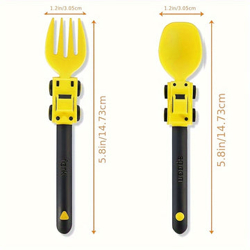 Juego de Tenedor y Cuchara de Coches de Carreras de Dibujos Adorables para Niños - Cubiertos para Autocomida, Regalo Perfecto de Pascua