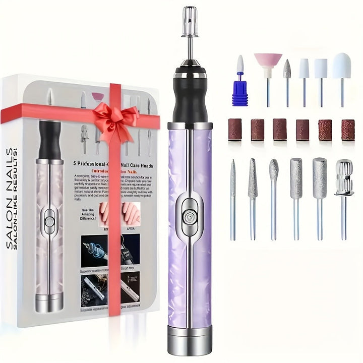 Juego de máquina de manicura con carga USB, 5 cabezales y 18 puntas de pulido, ajuste de velocidad hacia adelante y atrás en 4 niveles. Herramienta eléctrica portátil para pedicura y manicura, batería de litio duradera sin olor, incluye lima de uñas y em