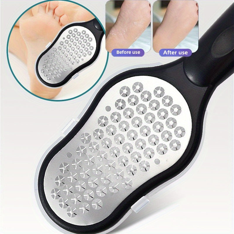 Limpiador de Pies Profesional de Acero Inoxidable con Cubierta - Removedor Ergonómico, Herramienta de Pedicura Antisalpicaduras para el Hogar y Cuidado de Uñas, Diseño Metálico Duradero para Pies Suaves, Mango Cómodo | Construcción de Alta Calidad