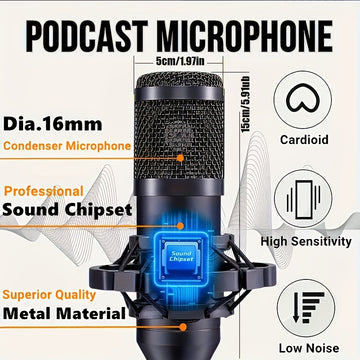 Equipo de podcast actualizado 2025 para dos, interfaz de audio V8 con tarjetas de sonido en vivo todo en uno y micrófono condensador BM800 negro/dorado, micrófono de podcast, adecuado para grabación y transmisión en vivo