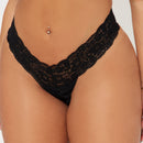 Tanga de encaje con estampado de flores - negro