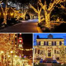 2 piezas de luces solares LED en cadena, 50/100/200/300 LED, 8 modos de iluminación, ideal para jardín, patio y celebraciones al aire libre, con control de sensor de luz, luces de jardín, luces en cadena