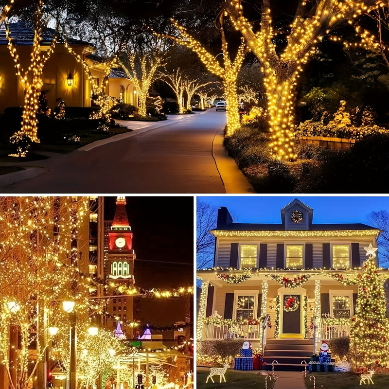 2 piezas de luces solares LED en cadena, 50/100/200/300 LED, 8 modos de iluminación, ideal para jardín, patio y celebraciones al aire libre, con control de sensor de luz, luces de jardín, luces en cadena