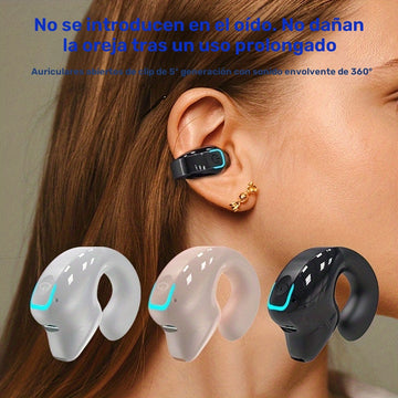 Auriculares inalámbricos con clip de larga duración, control universal de teléfono y cancelación de ruido de voz - Ideales para ejercicio y compatibles con todos los teléfonos inteligentes, diseño de clip seguro, llamadas, videos y reproducción de música