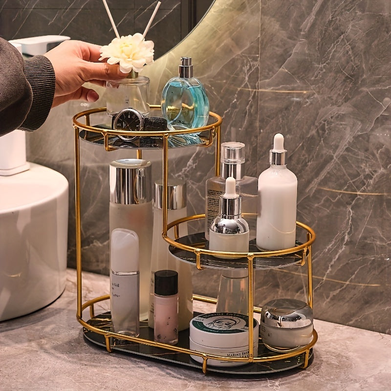 Organizador de baño grande de 3 niveles con estructura metálica - Ideal para cosméticos, perfumes, cuidado de la piel y cepillos de dientes - Marco de hierro fundido duradero, panel lavable con protección UV