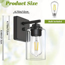 Juego de 2 Apliques de Pared para Baño, Luces Modernas para Tocador, Linternas de Iluminación de Montaje en Pared en Negro Mate, Luces de Pared Estilo Granja con Pantalla de Vidrio Transparente para Dormitorio, Sala de Estar, Pasillo y Cocina (Bombilla I