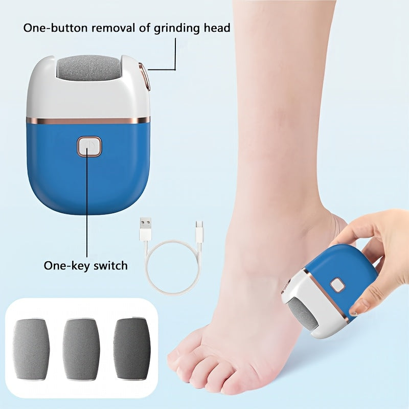 Piedra de pimienta eléctrica ajustable - Carga rápida USB, cabeza de arena de cuarzo desmontable para exfoliar y curar los talones, suave para tonos claros, herramienta portátil para limpiar los pies con cabezas intercambiables, eliminador de pies, rutin