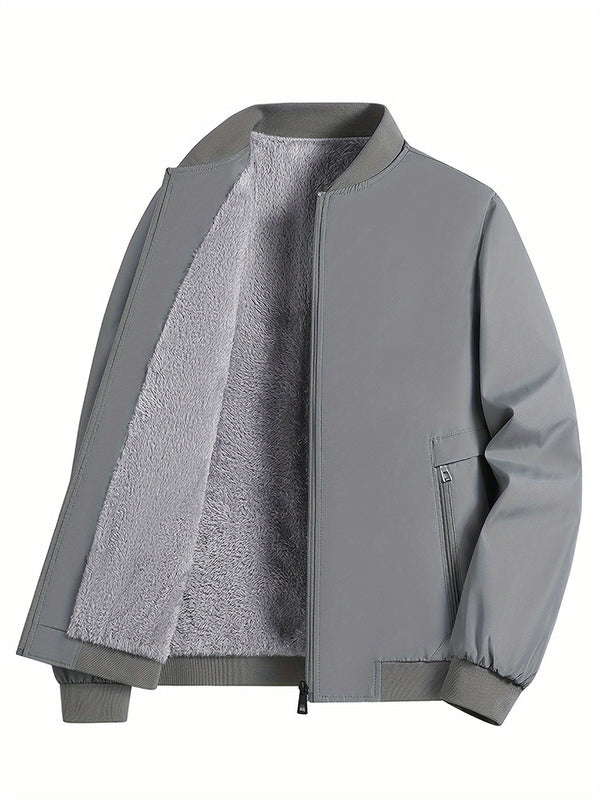 Chaqueta Casual para Hombre con Forro Polar - Ligera, con Cremallera y Bolsillos, Poliéster, Cuello de Béisbol, Perfecta para Otoño e Invierno