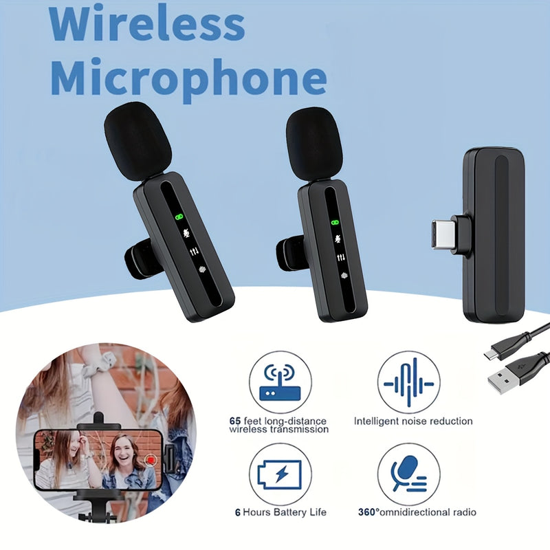 Micrófono inalámbrico de clip 2 en 1 con reducción inteligente de ruido, batería de 60H y carga USB-C de 3.5H, listo para usar en podcasts, transmisiones en vivo, reuniones, vlogging, equipo para videoblogs | Micrófono de clip compacto | Micrófono inalám