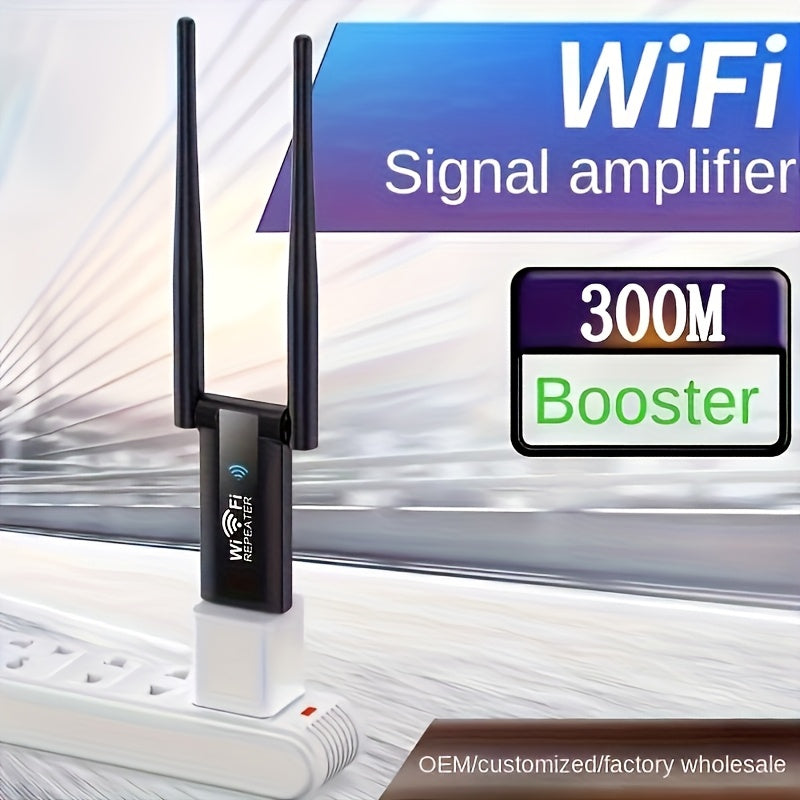 Adaptador USB WiFi, Repetidor sin varillas de 300Mbps/2.4Ghz con Doble Antena para PC Portátil/Escritorio, Conexión Rápida y Fácil, Mejora Áreas con Señal Wi-Fi Débil, Consulta Guía de Instalación Rápida