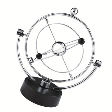 Pendulo Céleste Metálico Moderno - Adorno de Escritorio Orbital Oscilante para Hogar y Oficina, Funciona con Pilas (No Incluye Pilas AA), Diseño Elegante y Moderno con Marco Esférico y Base Metálica, Ideal para Decoración de Habitaciones o Escritos
