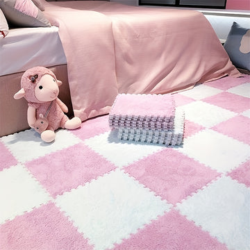 30 piezas, alfombra de felpa entrelazada, 29.97x29.97 cm, tapete para dormitorio tamaño completo, tatami cortable, uso doméstico duradero, material de poliéster y EVA, lavado a mano solamente, forma cuadrada
