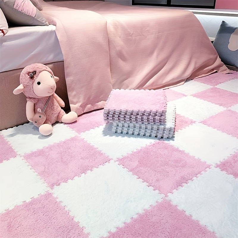 30 piezas, alfombra de felpa entrelazada, 29.97x29.97 cm, tapete para dormitorio tamaño completo, tatami cortable, uso doméstico duradero, material de poliéster y EVA, lavado a mano solamente, forma cuadrada