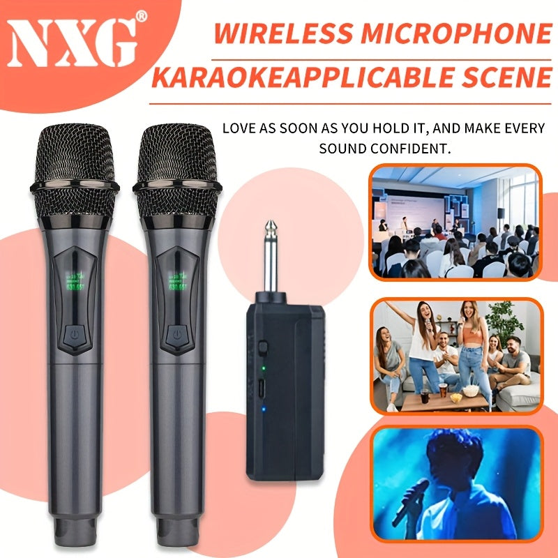 Microfono sin varillas, 2 micrófonos manuales inalámbricos, micrófono dinámico para karaoke, sonido claro con altavoz recargable de hasta 6 horas de uso, ideal para cantar, fiestas y discursos