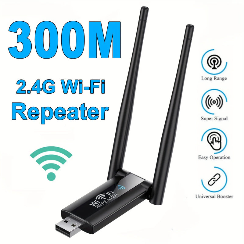 Repetidor de WiFi inalámbrico de 2.4 G 300 Mbps, extensor de enrutador, amplificador de señal Wi-Fi, adaptador de tarjeta de red de larga distancia, repetidor USB