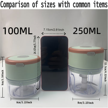 FLZH Procesador de Alimentos Eléctrico Mini Compacto de 8.45oz y Picadora de Carne con 3 Cuchillas de Acero Inoxidable, Recargable por USB, 1200 RPM - Diseño Verde Claro y Naranja, Ideal para Verduras, Frutas y Carnes, FLZH