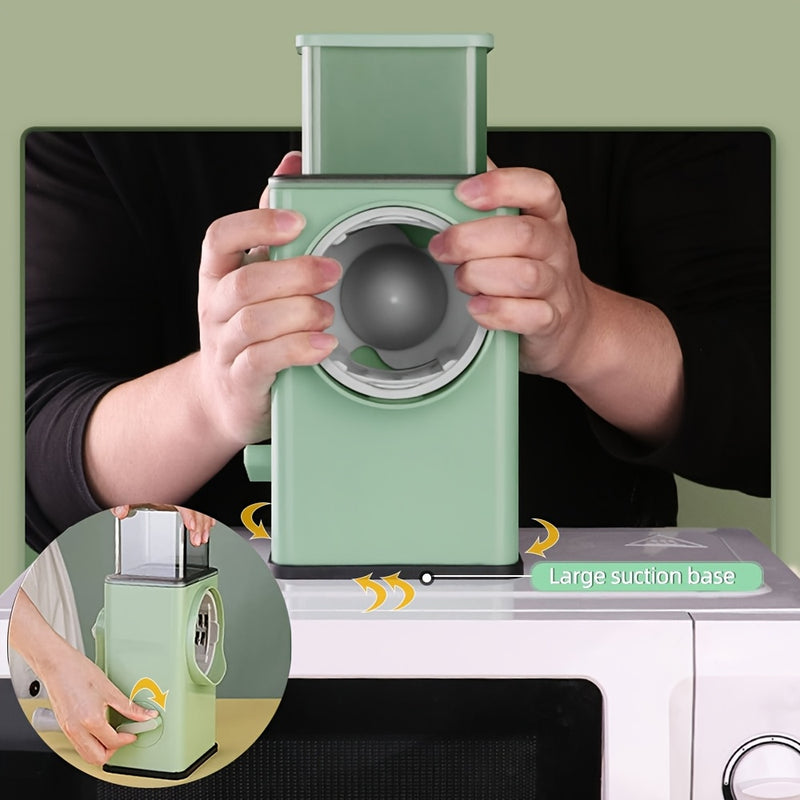 Nirva Rallador de queso rotatorio multiusos con 3 cuchillas intercambiables de acero inoxidable, picadora de verduras con manivela manual, potentes ventosas