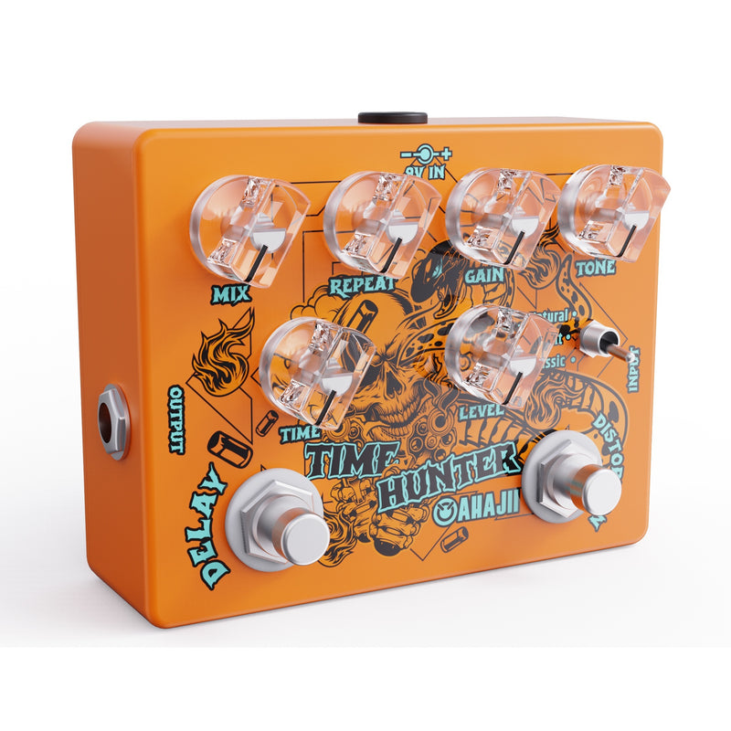 Pedal de efectos para guitarra AHAJII AH-68, con distorsión y delay, modo clásico, múltiples unidades de delay