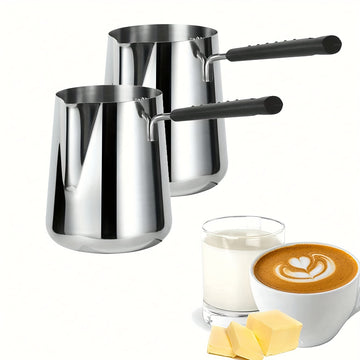 1pc Servidor de Acero Inoxidable para Café con Mango Largo, Capacidad de 350ml/600ml, Calentador de Vertido Versátil para Espresso, Leche, Arte de Latte, Chocolate y Derretimiento de Mantequilla, Ideal para Uso en Casa, Restaurante y Café, Tema de Vacaci