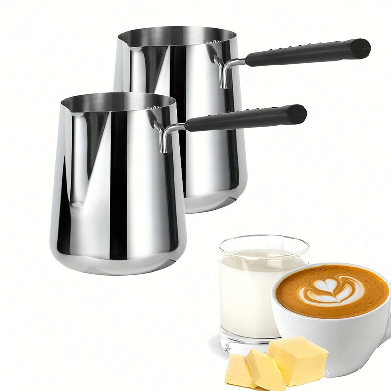 1pc Servidor de Acero Inoxidable para Café con Mango Largo, Capacidad de 350ml/600ml, Calentador de Vertido Versátil para Espresso, Leche, Arte de Latte, Chocolate y Derretimiento de Mantequilla, Ideal para Uso en Casa, Restaurante y Café, Tema de Vacaci