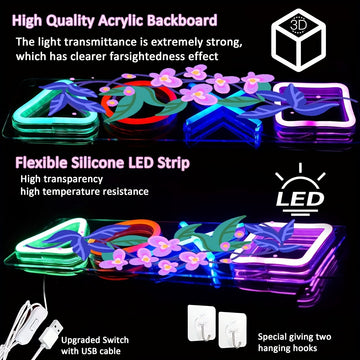 1 pieza de Luz Neón LED Geométrica Nocturna de Anime, Decoración de Pared con Alimentación USB para Adolescentes, Sala de Juegos, Dormitorio, Fiesta, Cumpleaños, Navidad, Halloween, Pascua, San Valentín, Niños y Niñas, Arte Creativo, Diseño Acrílico Segu