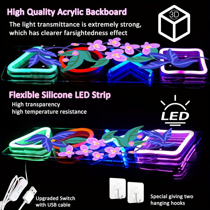 1 pieza de Luz Neón LED Geométrica Nocturna de Anime, Decoración de Pared con Alimentación USB para Adolescentes, Sala de Juegos, Dormitorio, Fiesta, Cumpleaños, Navidad, Halloween, Pascua, San Valentín, Niños y Niñas, Arte Creativo, Diseño Acrílico Segu