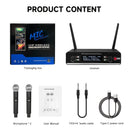 Sistema de micrófono inalámbrico UHF de doble canal AmaceX GM-621 con control de volumen, conector de 6.35 mm, ideal para escenarios, bandas, estudios, músicos y karaoke