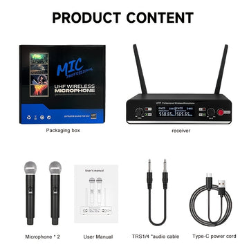 Sistema de micrófono inalámbrico UHF de doble canal AmaceX GM-621 con control de volumen, conector de 6.35 mm, ideal para escenarios, bandas, estudios, músicos y karaoke
