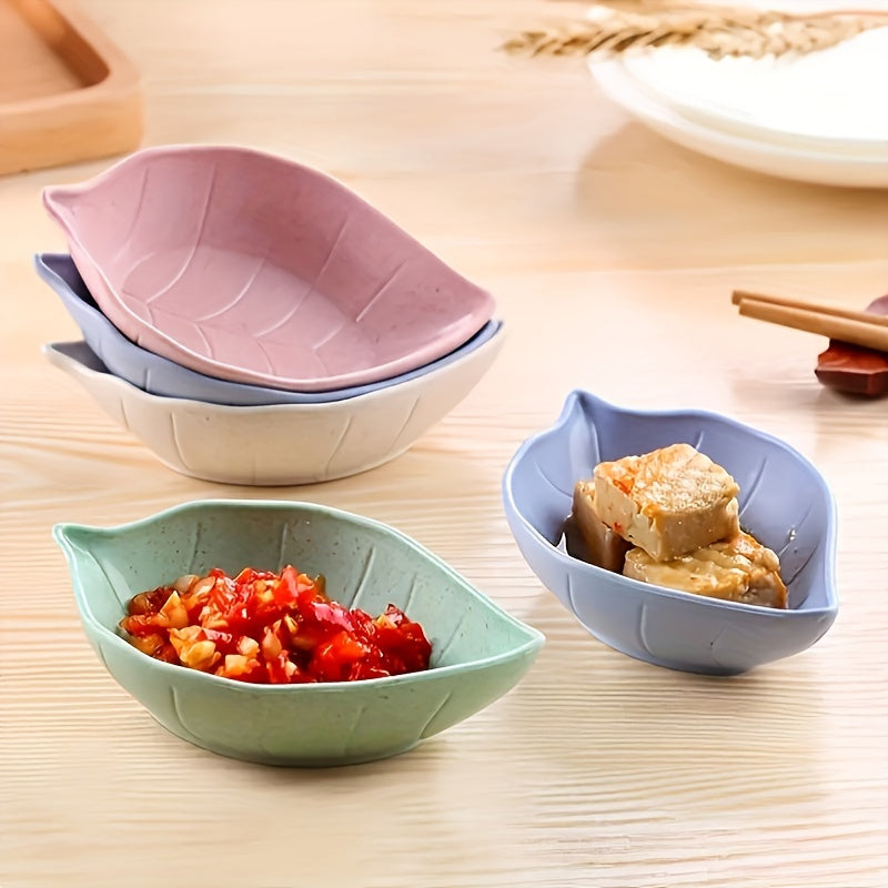 Juego de 4 platos para condimentos en forma de hoja, hechos de paja de trigo EcoLeaf, tazones pequeños para salsas, vinagre y salsa de soya, colores surtidos