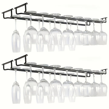 2/4 piezas de soporte de vaso de vino de hierro - Soporte de vaso de vino de gabinete ahorrador de espacio para cocina y bar, 15,74" x 5,11" x 2,16", estante colgante multifuncional, soporte de vaso de vino