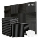 24 paneles de espuma negra de alta densidad insonorizantes con cinta adhesiva doble cara gratis, 12x12x1 pulgadas, paneles acústicos ignífugos para paredes, reducción de ruido, recuperación rápida, ideales para oficinas en casa, estudios, salas de confer