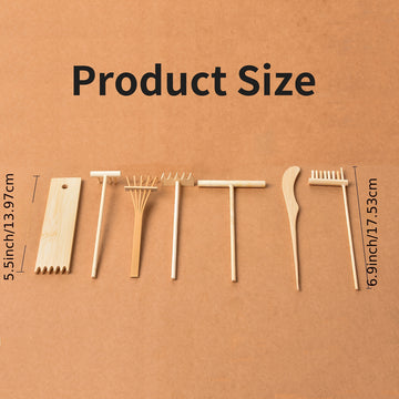 Juego de 7 Piezas de Rastrillo Mini Jardín Zen, Rastrillo de Bambú para Jardines Zen, Kit de Caja de Arena y Rocas de Escritorio, Herramientas y Accesorios Mini Jardín Zen, Accesorios para Caja de Arena Japonesa, Rastrillo de Jardinería, Ideal para Medit