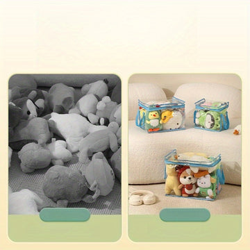 2 piezas de bolsa transparente para almacenamiento de juguetes, caja grande plegable impermeable para muñecos de peluche y bloques de construcción