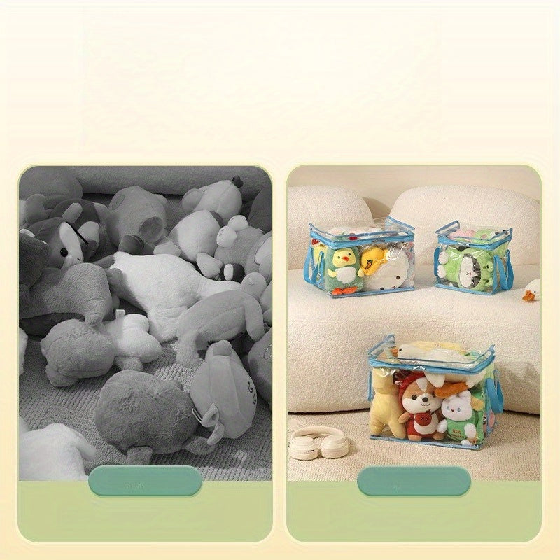 2 piezas de bolsa transparente para almacenamiento de juguetes, caja grande plegable impermeable para muñecos de peluche y bloques de construcción