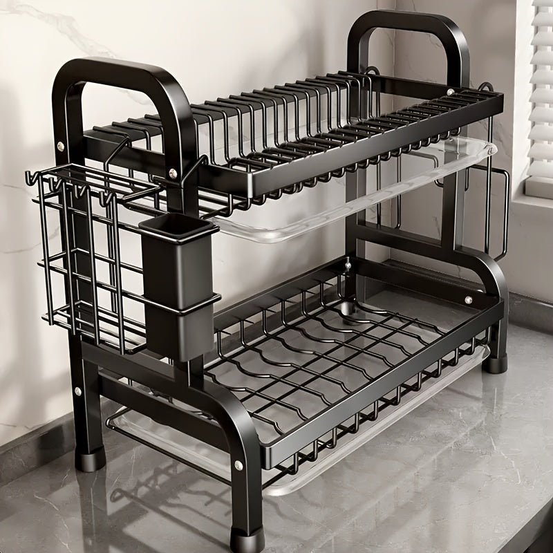 Organizador multifuncional de utensilios metálico, escurridor de platos de dos o tres niveles con soporte para palillos y tabla de cortar, accesorio de cocina de gran capacidad para encimeras, disponible en 2 modelos, color